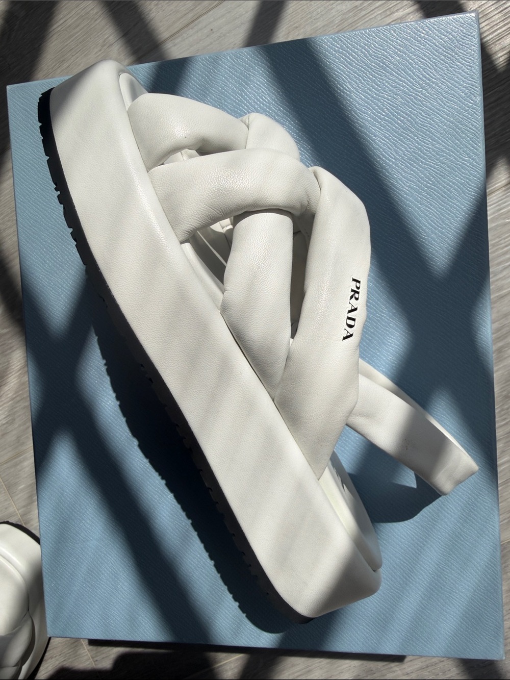 Prada White Braided Leather Slide Sandals with Padded Straps - Picture 6 of 13